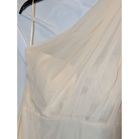 One-Shoulder Birdy Grey Kira Chiffon Slit Dress Champagne XL NWT - Picture 2 of 5